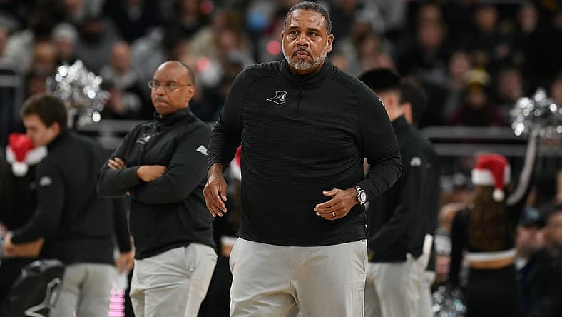 Dec 20, 2022; Providence, Rhode Island, USA; Providence Friars head coach Ed Cooley during a timeout against the Marquette Golden Eagles during the first half at Amica Mutual Pavilion. Mandatory Credit: Eric Canha-USA TODAY Sports