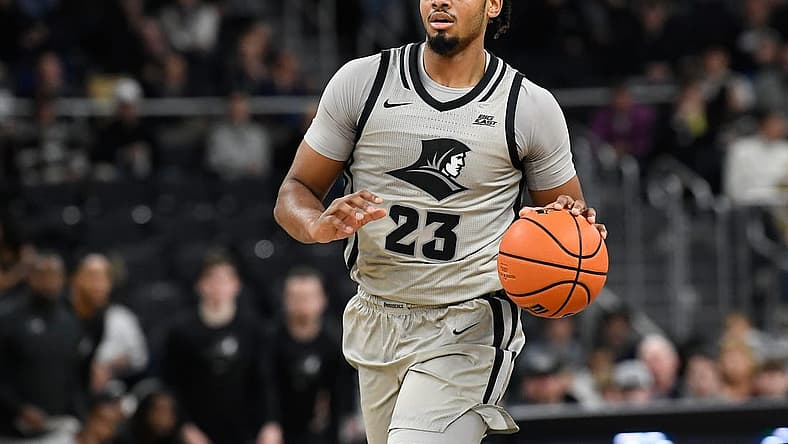 Dec 20, 2022; Providence, Rhode Island, USA; Providence Friars forward Bryce Hopkins (23) dribbles the ball during the first half against the Marquette Golden Eagles at Amica Mutual Pavilion. Mandatory Credit: Eric Canha-USA TODAY Sports