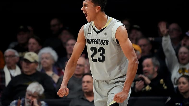Jan 5, 2023; Boulder, Colorado, USA; Colorado Buffaloes forward Tristan da Silva (23) reacts to a play in the second half against the Oregon Ducks at the CU Events Center. Mandatory Credit: Ron Chenoy-USA TODAY Sports