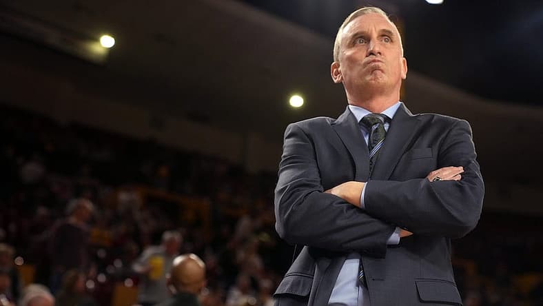 Jan 8, 2023; Tempe, Arizona, USA; Arizona State Sun Devils head coach Bobby Hurley walks the sidelines before their game against the Washington Huskies at Desert Financial Arena.
Basketball Wash Asu Mbb Washington At Arizona State