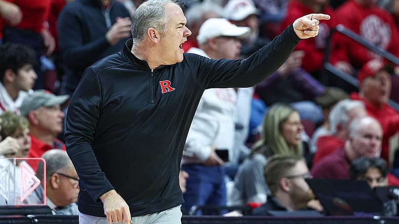 Jan 15, 2023; Piscataway, New Jersey, USA; Rutgers Scarlet Knights head coach Steve Pikiell reacts after a call during the second half against the Ohio State Buckeyes at Jersey Mike's Arena. Mandatory Credit: Vincent Carchietta-USA TODAY Sports