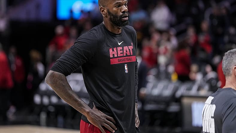 Jan 16, 2023; Atlanta, Georgia, USA; Miami Heat center Dewayne Dedmon (21) on the court before the game against the Atlanta Hawks at State Farm Arena. Mandatory Credit: Dale Zanine-USA TODAY Sports