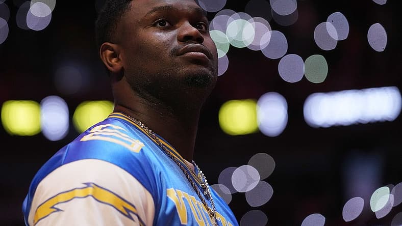 Jan 22, 2023; Miami, Florida, USA; New Orleans Pelicans forward Zion Williamson stands on the court during the second half against the Miami Heat at Miami-Dade Arena. Mandatory Credit: Jasen Vinlove-USA TODAY Sports