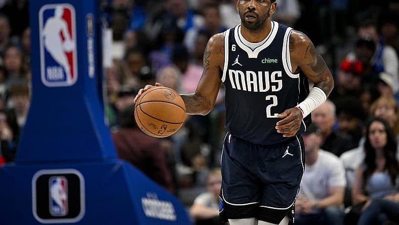 Mar 5, 2023; Dallas, Texas, USA; Dallas Mavericks guard Kyrie Irving (2) in action during the game between the Dallas Mavericks and the Phoenix Suns at the American Airlines Center. Mandatory Credit: Jerome Miron-USA TODAY Sports