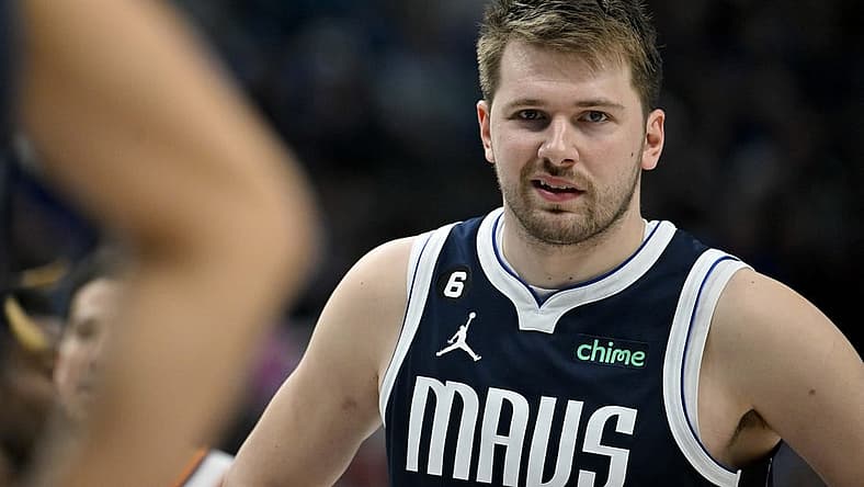 Mar 5, 2023; Dallas, Texas, USA; Dallas Mavericks guard Luka Doncic (77) during the game between the Dallas Mavericks and the Phoenix Suns at the American Airlines Center. Mandatory Credit: Jerome Miron-USA TODAY Sports