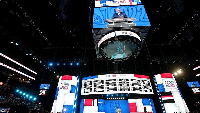 Jun 23, 2022; Brooklyn, NY, USA; A general view as NBA commissioner Adam Silver speaks before the first round of the 2022 NBA Draft at Barclays Center. Mandatory Credit: Brad Penner-USA TODAY Sports