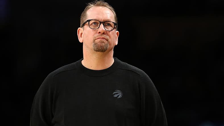 Mar 10, 2023; Los Angeles, California, USA; Toronto Raptors head coach Nick Nurse during the game against the Los Angeles Lakers at Crypto.com Arena. Mandatory Credit: Kiyoshi Mio-USA TODAY Sports