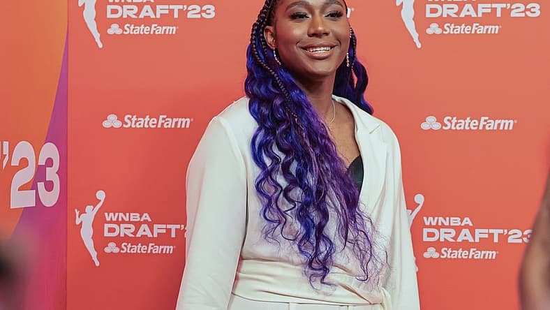 Apr 10, 2023; New York, NY, USA; Aliyah Boston poses for a photo before the WNBA Draft 2023 at Spring Studio. Mandatory Credit: Vincent Carchietta-USA TODAY Sports