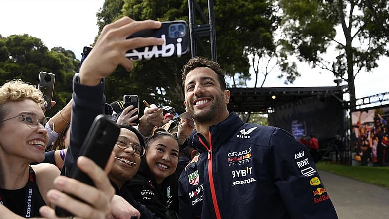 Red Bull's Daniel Ricciardo arriving at the Melbourne Grand Prix Circuit on March 30, 2023.