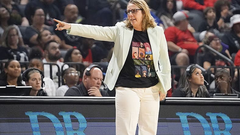 May 28, 2023; Las Vegas, Nevada, USA; Minnesota Lynx head coach Cheryl Reeve stands on the sideline during the first quarter against the Las Vegas Aces at Michelob Ultra Arena. Mandatory Credit: Lucas Peltier-USA TODAY Sports