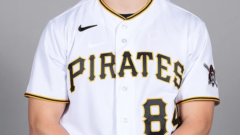 Mar 1, 2021; Sarasota, FL, USA; Pittsburgh Pirates Quinn Priester (84) poses during media day at Ed Smith Stadium. Mandatory Credit: MLB Photos via USA Today Sports