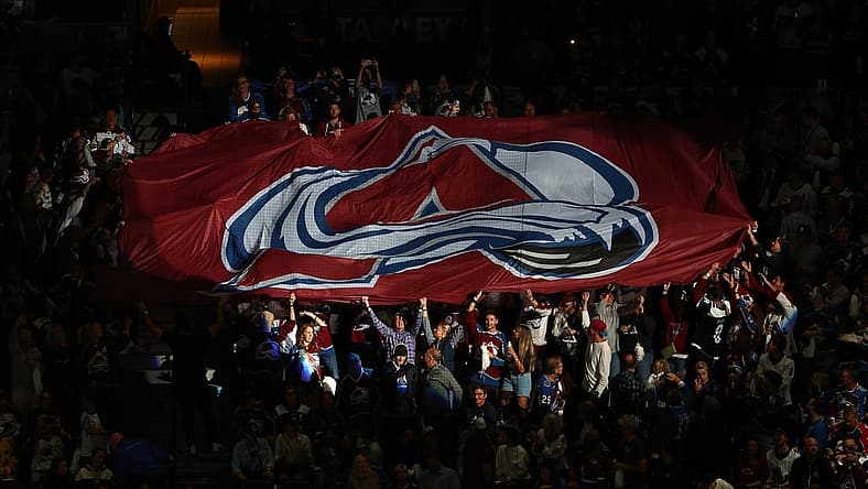 Jun 24, 2022; Denver, Colorado, USA; Colorado Avalanche fans raise a logo banner before game five of the 2022 Stanley Cup Final against the Tampa Bay Lightning at Ball Arena. Mandatory Credit: Mark J. Rebilas-USA TODAY Sports