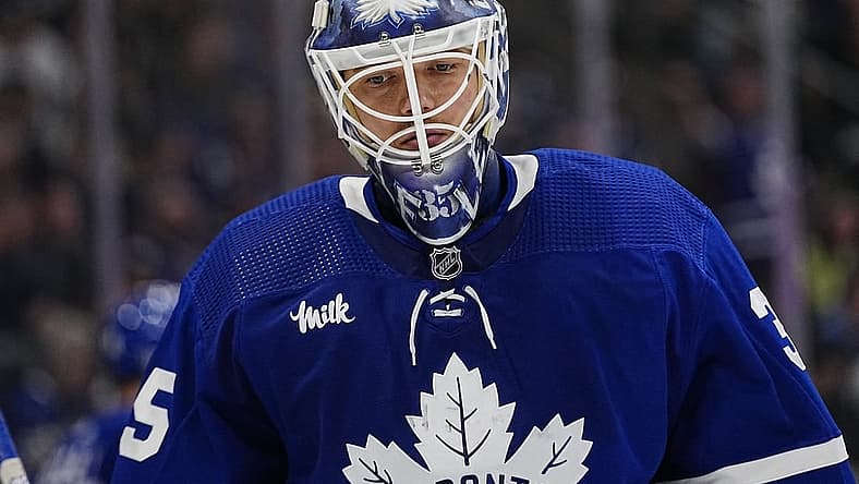 May 4, 2023; Toronto, Ontario, CANADA; Toronto Maple Leafs goaltender Ilya Samsonov (35) skates to the corner after a goal by the Florida Panthers during the second period of game two of the second round of the 2023 Stanley Cup Playoffs at Scotiabank Arena. Mandatory Credit: John E. Sokolowski-USA TODAY Sports
