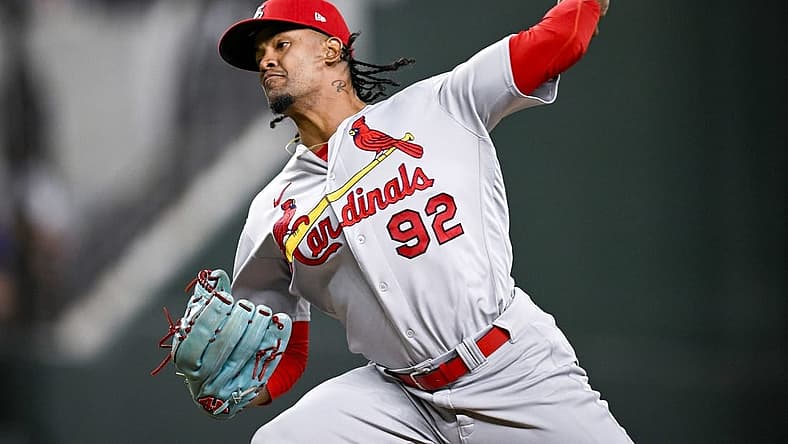 Jun 5, 2023; Arlington, Texas, USA; St. Louis Cardinals relief pitcher Genesis Cabrera (92) in action during the game between the Texas Rangers and the St. Louis Cardinals at Globe Life Field. Mandatory Credit: Jerome Miron-USA TODAY Sports