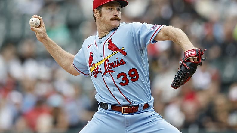 Jul 8, 2023; Chicago, Illinois, USA; St. Louis Cardinals starting pitcher Miles Mikolas (39) delivers a pitch against the Chicago White Sox during the first inning at Guaranteed Rate Field. Mandatory Credit: Kamil Krzaczynski-USA TODAY Sports