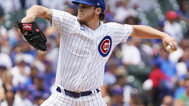 Jul 16, 2023; Chicago, Illinois, USA; Chicago Cubs starting pitcher Justin Steele (35) throws the ball against the Boston Red Sox during the first inning at Wrigley Field. Mandatory Credit: David Banks-USA TODAY Sports