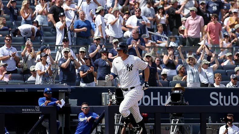 Jul 22, 2023; Bronx, New York, USA; New York Yankees third baseman DJ LeMahieu (26) rounds the bases after hitting a solo home run against the Kansas City Royals during the seventh inning at Yankee Stadium. Mandatory Credit: Brad Penner-USA TODAY Sports