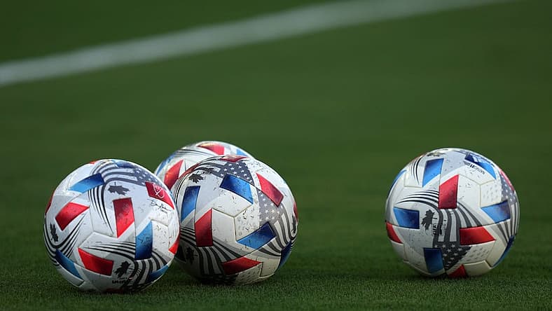 Jul 21, 2021; Fort Lauderdale, FL, USA; A general view of match balls on the pitch prior to the match between Inter Miami CF and the New England Revolution at DRV PNK Stadium. Mandatory Credit: Jasen Vinlove-USA TODAY Sports