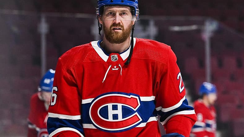 Jan 30, 2022; Montreal, Quebec, CAN; Montreal Canadiens defenseman Jeff Petry (26) during warm-up at Bell Centre. Mandatory Credit: David Kirouac-USA TODAY Sports