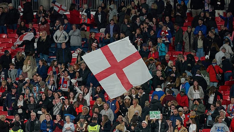 Oct 7, 2022; London, ENG; England supporters in the match between United States and England at Wembley Stadium. Mandatory Credit: Peter van den Berg-USA TODAY Sports