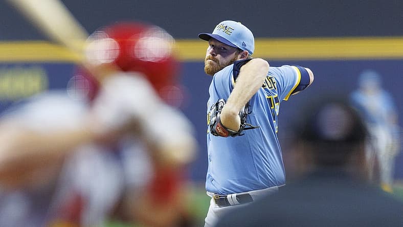 Apr 7, 2023; Milwaukee, Wisconsin, USA; Milwaukee Brewers pitcher Brandon Woodruff (53) throws a pitch during the first inning against the St. Louis Cardinals at American Family Field. Mandatory Credit: Jeff Hanisch-USA TODAY Sports