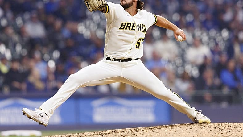 May 8, 2023; Milwaukee, Wisconsin, USA; Milwaukee Brewers pitcher Bennett Sousa (57) throws a pitch during the eighth inning against the Los Angeles Dodgers at American Family Field. Mandatory Credit: Jeff Hanisch-USA TODAY Sports