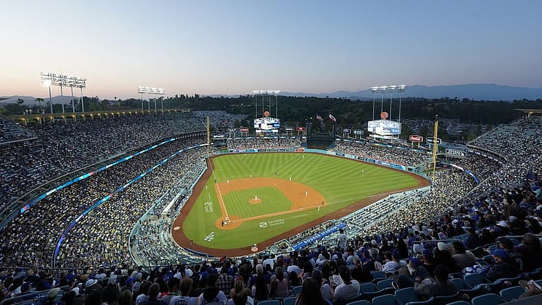 Jun 2, 2023; Los Angeles, California, USA; A general overall view of Dodger Stadium during the game between the Los Angeles Dodgers and the New York Yankees. Mandatory Credit: Kirby Lee-USA TODAY Sports