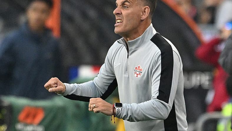 Jun 27, 2023; Toronto, Ontario, CAN; Canada head coach John Herdman reacts to play on the field against Guadeloupe in the second half at BMO Field. Mandatory Credit: Dan Hamilton-USA TODAY Sports