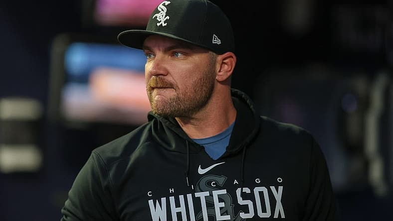 Jul 14, 2023; Atlanta, Georgia, USA; Chicago White Sox relief pitcher Liam Hendriks (31) in the dugout against the Atlanta Braves in the fifth inning at Truist Park. Mandatory Credit: Brett Davis-USA TODAY Sports