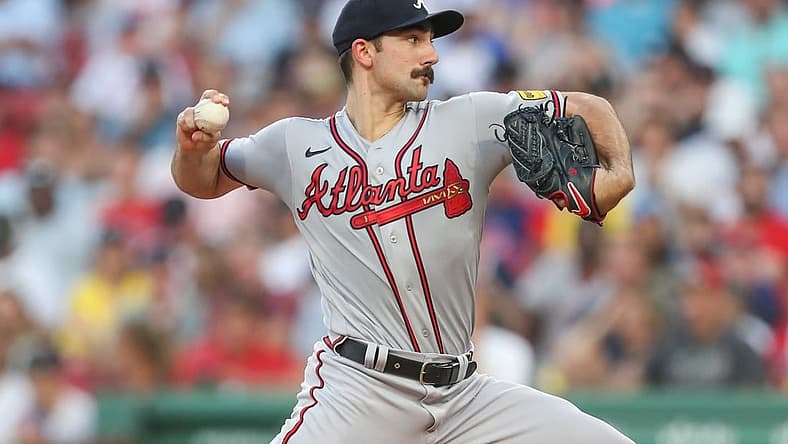 Jul 26, 2023; Boston, Massachusetts, USA; Atlanta Braves starting pitcher Spencer Strider (99) throws a pitch during the second inning against the Boston Red Sox at Fenway Park. Mandatory Credit: Paul Rutherford-USA TODAY Sports