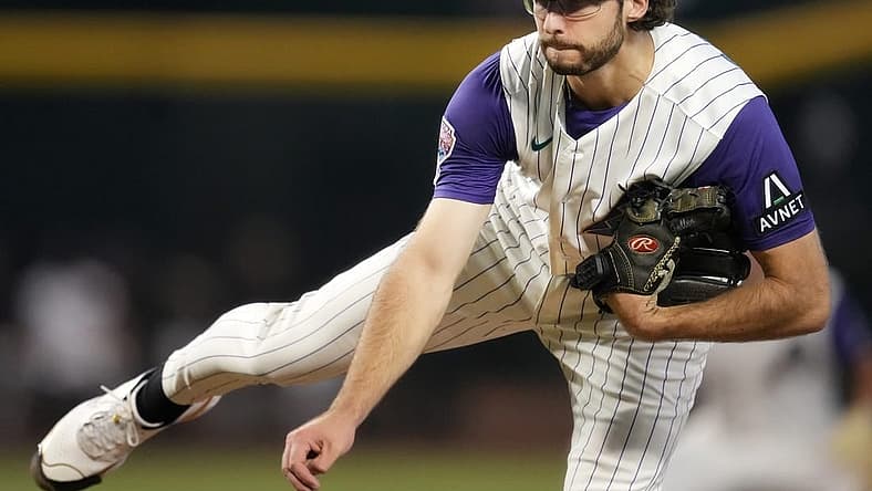 Aug 12, 2023; Phoenix, AZ, USA; Arizona Diamondbacks' Zac Gallen (23) pitches against the San Diego Padres at Chase Field.