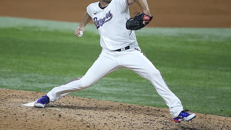 Aug 14, 2023; Arlington, Texas, USA; Texas Rangers starting pitcher Max Scherzer (31) throws a pitch in the fourth inning against the Los Angeles Angels at Globe Life Field. Mandatory Credit: Tim Heitman-USA TODAY Sports