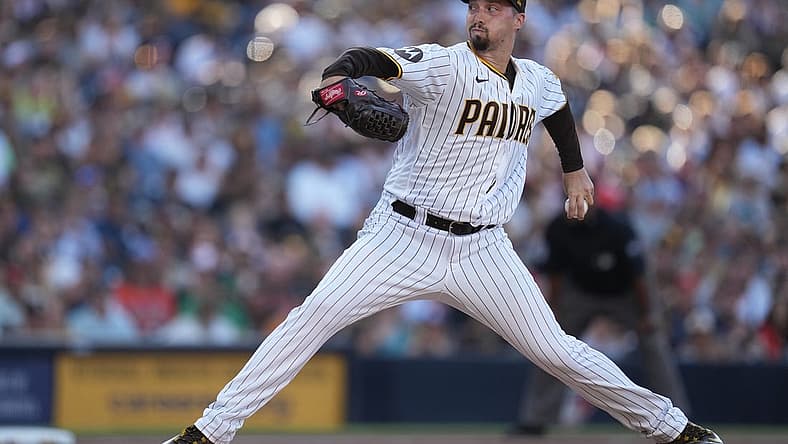 Aug 16, 2023; San Diego, California, USA;  San Diego Padres starting pitcher Blake Snell (4) throws a pitch against the Baltimore Orioles during the first inning at Petco Park. Mandatory Credit: Ray Acevedo-USA TODAY Sports