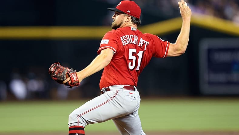 Aug 27, 2023; Phoenix, Arizona, USA; Cincinnati Reds pitcher Graham Ashcraft in the first inning against the Arizona Diamondbacks at Chase Field. Mandatory Credit: Mark J. Rebilas-USA TODAY Sports