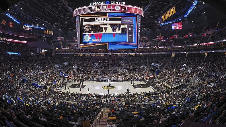 Mar 2, 2023; San Francisco, California, USA; Stadium view of Chase Center during the game between the Golden State Warriors and Los Angeles Clippers. Mandatory Credit: Kelley L Cox-USA TODAY Sports