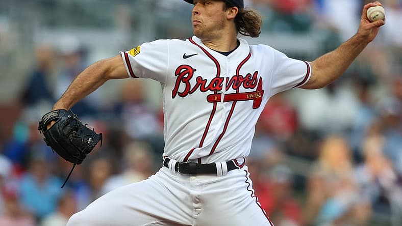 May 25, 2023; Atlanta, Georgia, USA; Atlanta Braves starting pitcher Dylan Dodd (46) throws against the Philadelphia Phillies in the first inning at Truist Park. Mandatory Credit: Brett Davis-USA TODAY Sports