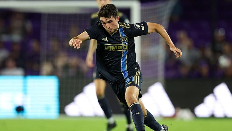 Jun 21, 2023; Orlando, Florida, USA; Philadelphia Union midfielder Leon Flach (31) controls the ball against Orlando City SC in the second half at Exploria Stadium. Mandatory Credit: Nathan Ray Seebeck-USA TODAY Sports