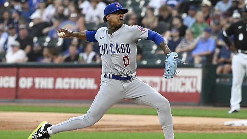 Jul 26, 2023; Chicago, Illinois, USA; Chicago Cubs starting pitcher Marcus Stroman (0) delivers against the Chicago White Sox during the first inning at Guaranteed Rate Field. Mandatory Credit: Matt Marton-USA TODAY Sports