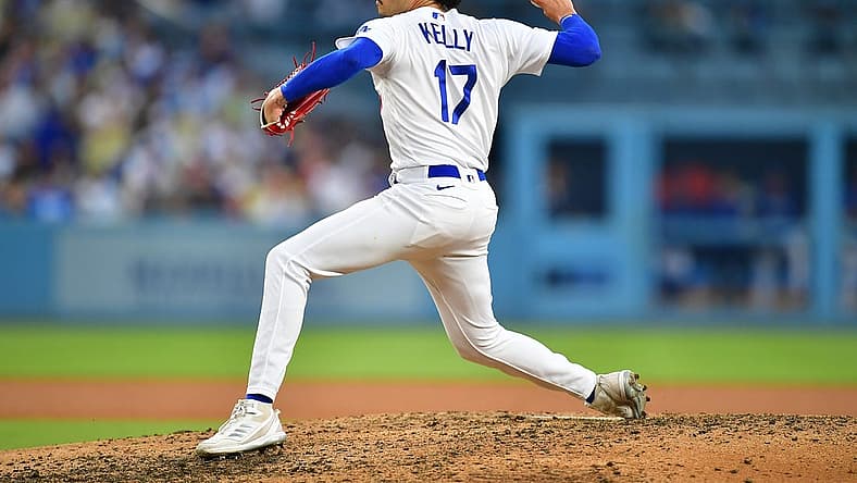 Jul 29, 2023; Los Angeles, California, USA; Los Angeles Dodgers relief pitcher Joe Kelly (17) throws against the Cincinnati Reds during the sixth inning at Dodger Stadium. Mandatory Credit: Gary A. Vasquez-USA TODAY Sports