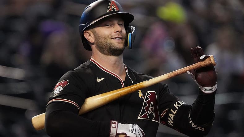 Sep 3, 2023; Phoenix, AZ, USA; Arizona Diamondbacks' Christian Walker (53) reacts to a strike called at the plate against the Baltimore Orioles at Chase Field.