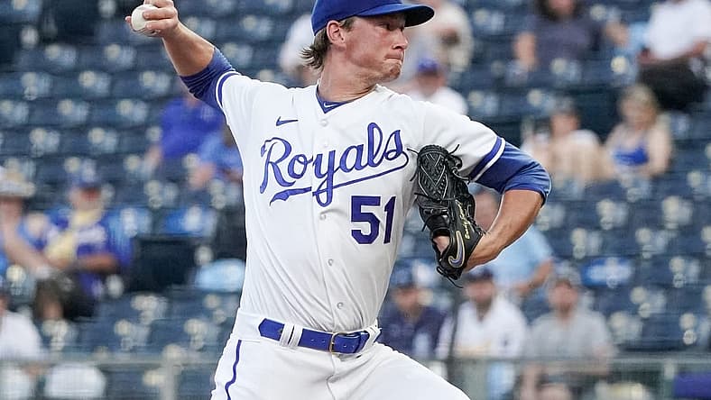 Sep 5, 2023; Kansas City, Missouri, USA; Kansas City Royals starting pitcher Brady Singer (51) delivers a pitch against the Chicago White Sox during the first inning at Kauffman Stadium. Mandatory Credit: Denny Medley-USA TODAY Sports
