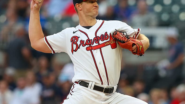 Sep 5, 2023; Atlanta, Georgia, USA; Atlanta Braves starting pitcher Michael Soroka (40) throws against the St. Louis Cardinals in the first inning at Truist Park. Mandatory Credit: Brett Davis-USA TODAY Sports