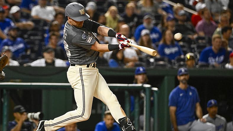 Sep 9, 2023; Washington, District of Columbia, USA; Washington Nationals designated hitter Lane Thomas (28) hits a two run home run against the Los Angeles Dodgers during the seventh inning at Nationals Park. Mandatory Credit: Brad Mills-USA TODAY Sports