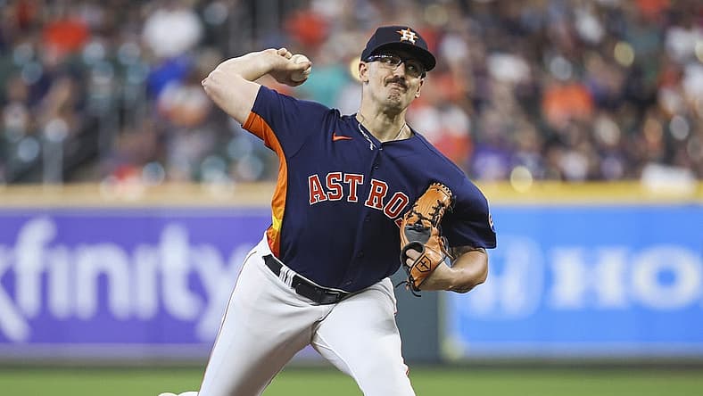 Sep 10, 2023; Houston, Texas, USA; Houston Astros starting pitcher J.P. France (68) delivers a pitch during the second inning against the San Diego Padres at Minute Maid Park. Mandatory Credit: Troy Taormina-USA TODAY Sports