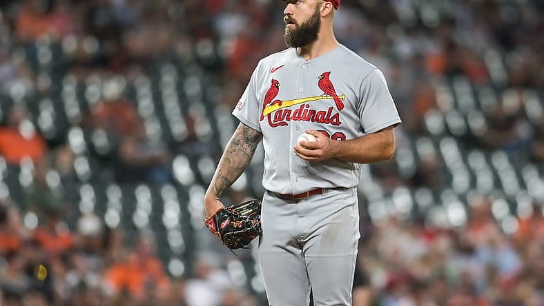 Sep 13, 2023; Baltimore, Maryland, USA; St. Louis Cardinals starting pitcher Drew Rom (38) stands on the pitcher's mound duff the third inning against the Baltimore Orioles  at Oriole Park at Camden Yards. Mandatory Credit: Tommy Gilligan-USA TODAY Sports