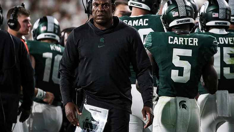 Mel Tucker looks on during a Michigan State game against Central Michigan on Sept. 1, 2023.
