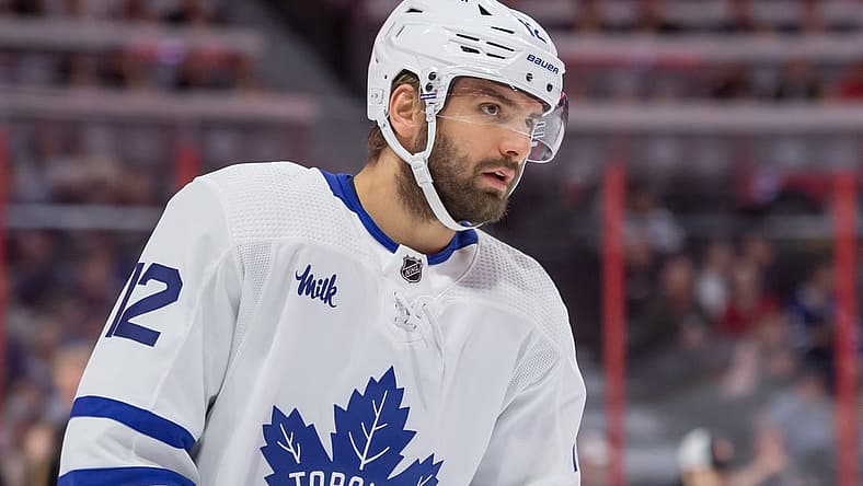 Apr 1, 2023; Ottawa, Ontario, CAN; Toronto Maple Leafs center Zach Aston-Reese (12) skates in the first period against the Ottawa Senators at the Canadian Tire Centre. Mandatory Credit: Marc DesRosiers-USA TODAY Sports