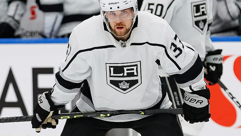 Apr 25, 2023; Edmonton, Alberta, CAN; Los Angeles Kings forward Viktor Arvidsson (33) skates against the Edmonton Oilers in game five of the first round of the 2023 Stanley Cup Playoffs at Rogers Place. Mandatory Credit: Perry Nelson-USA TODAY Sports