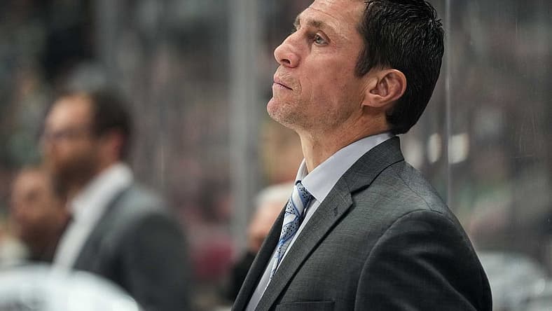 Feb 12, 2022; Saint Paul, Minnesota, USA; Carolina Hurricanes head coach Rod Brind   Amour during a game between the Minnesota Wild and Carolina Hurricanes at Xcel Energy Center. Mandatory Credit: Brace Hemmelgarn-USA TODAY Sports