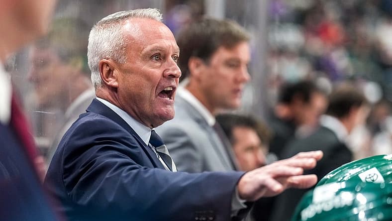 Oct 13, 2022; Saint Paul, Minnesota, USA; Minnesota Wild head coach Dean Evason looks on during the second period against the Minnesota Wild at Xcel Energy Center. Mandatory Credit: Brace Hemmelgarn-USA TODAY Sports